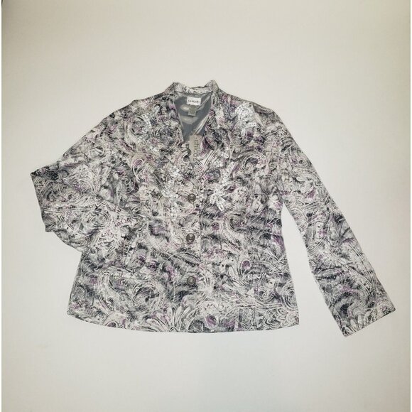 Chico's Parmenia Jacket Purple Pretty Print Silk Beaded Appliques Size 2 Large - Picture 15 of 16